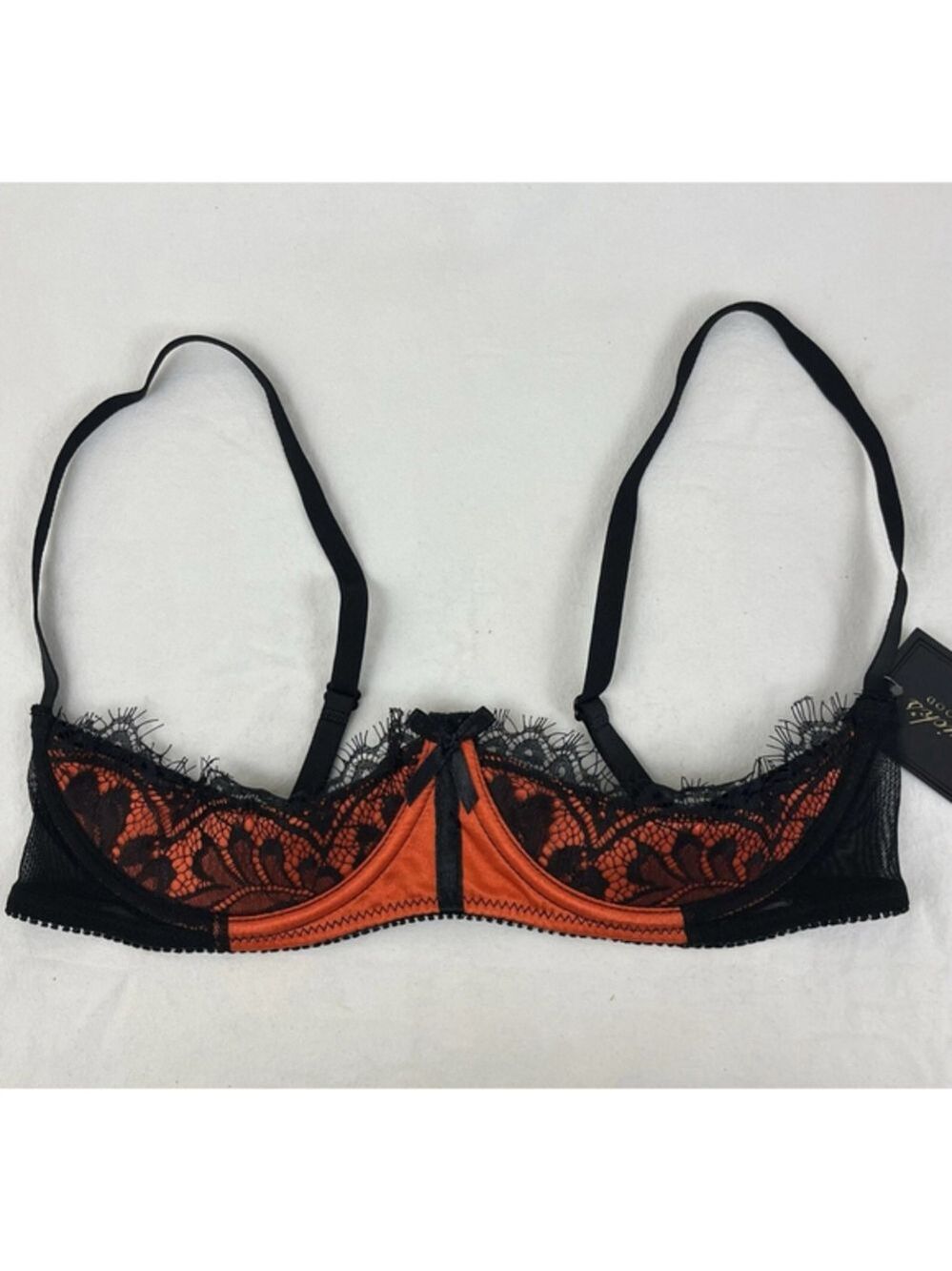 Frederick’s of Hollywood Orange & Black Lace Underwire Bra NWT Size 12 - Picture 2 of 9
